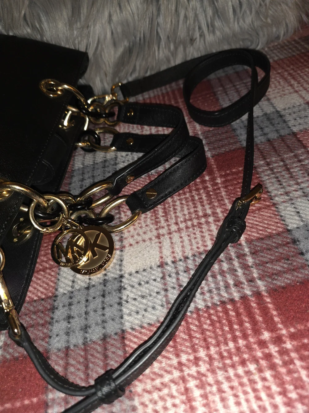 Michael Kors Black Saffiano Leather Tote with Gold Hardware